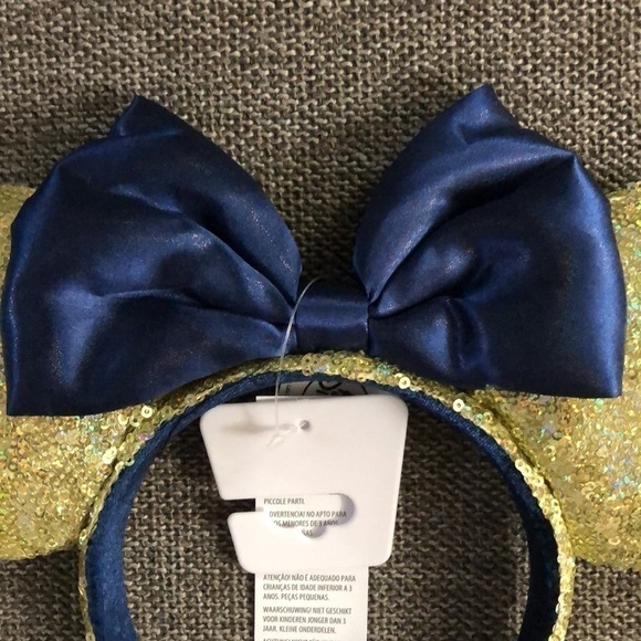 Disney Minnie Mouse Sequined Headband Gold Blue Headband 50th Anniversary - Picture 7 of 16